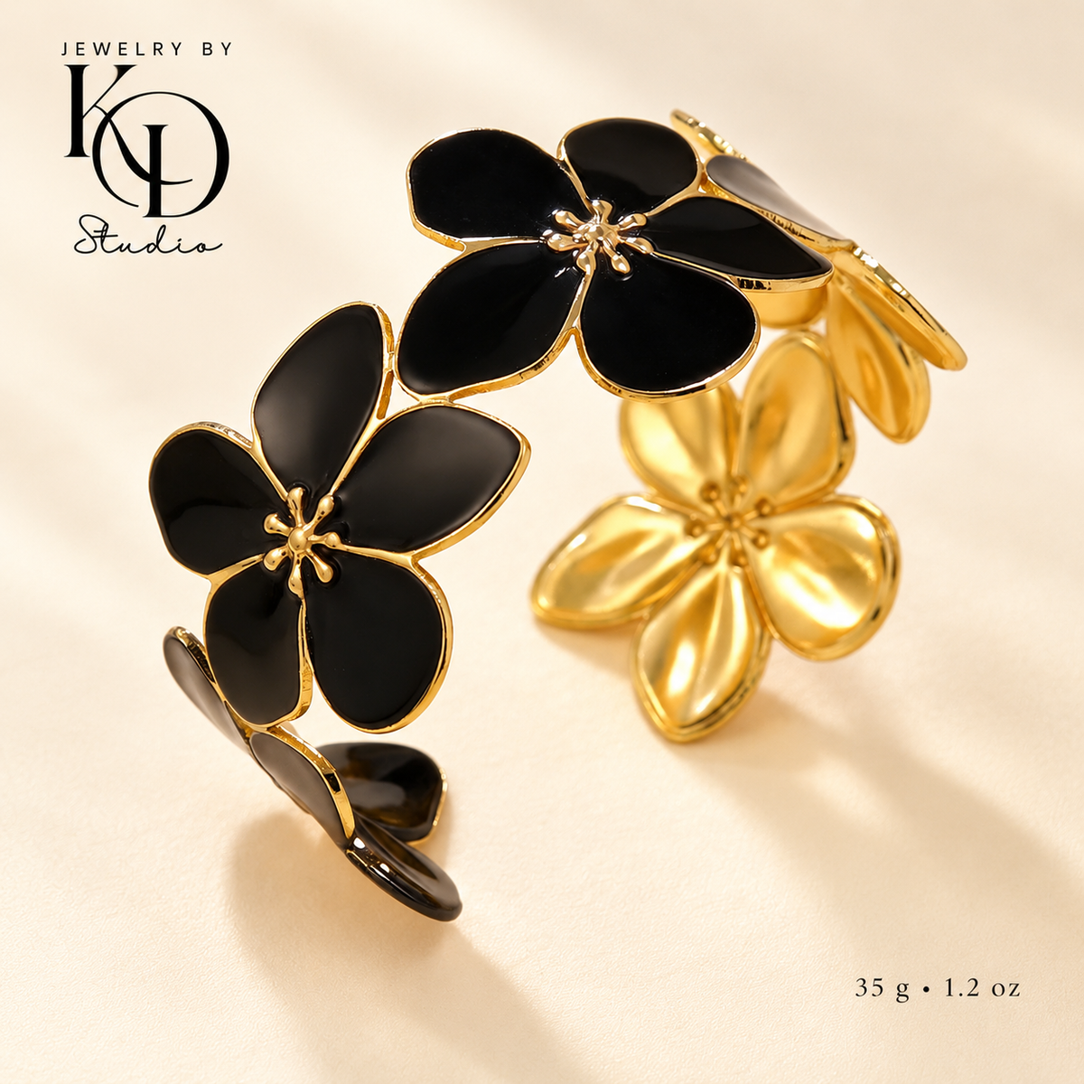 Rich Vibes Bloom Enamel Cuff Bracelet | 18K Gold Plated