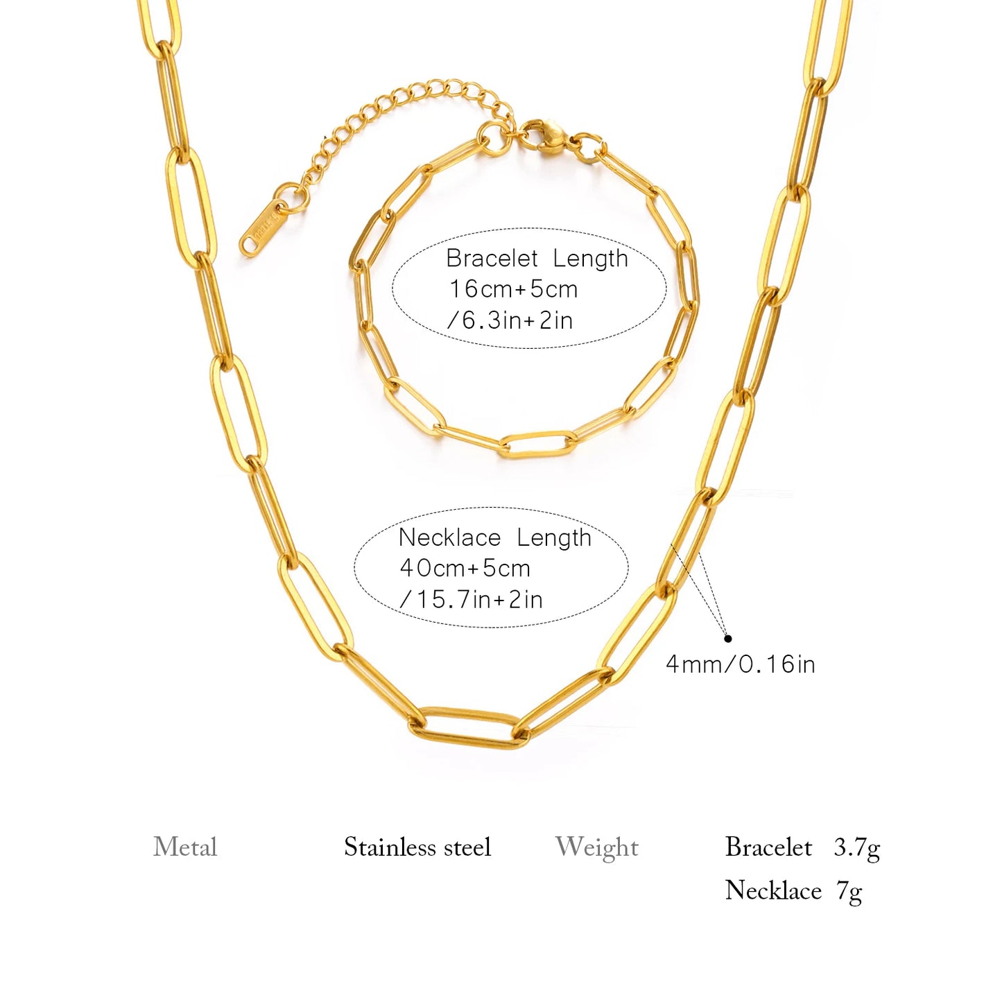 Chic Gold Paperclip Necklace & Bracelet Set