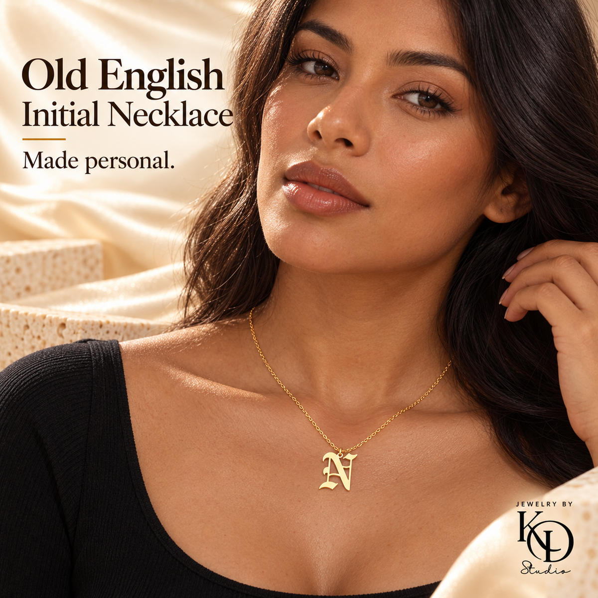Old English Initial Necklace n-model