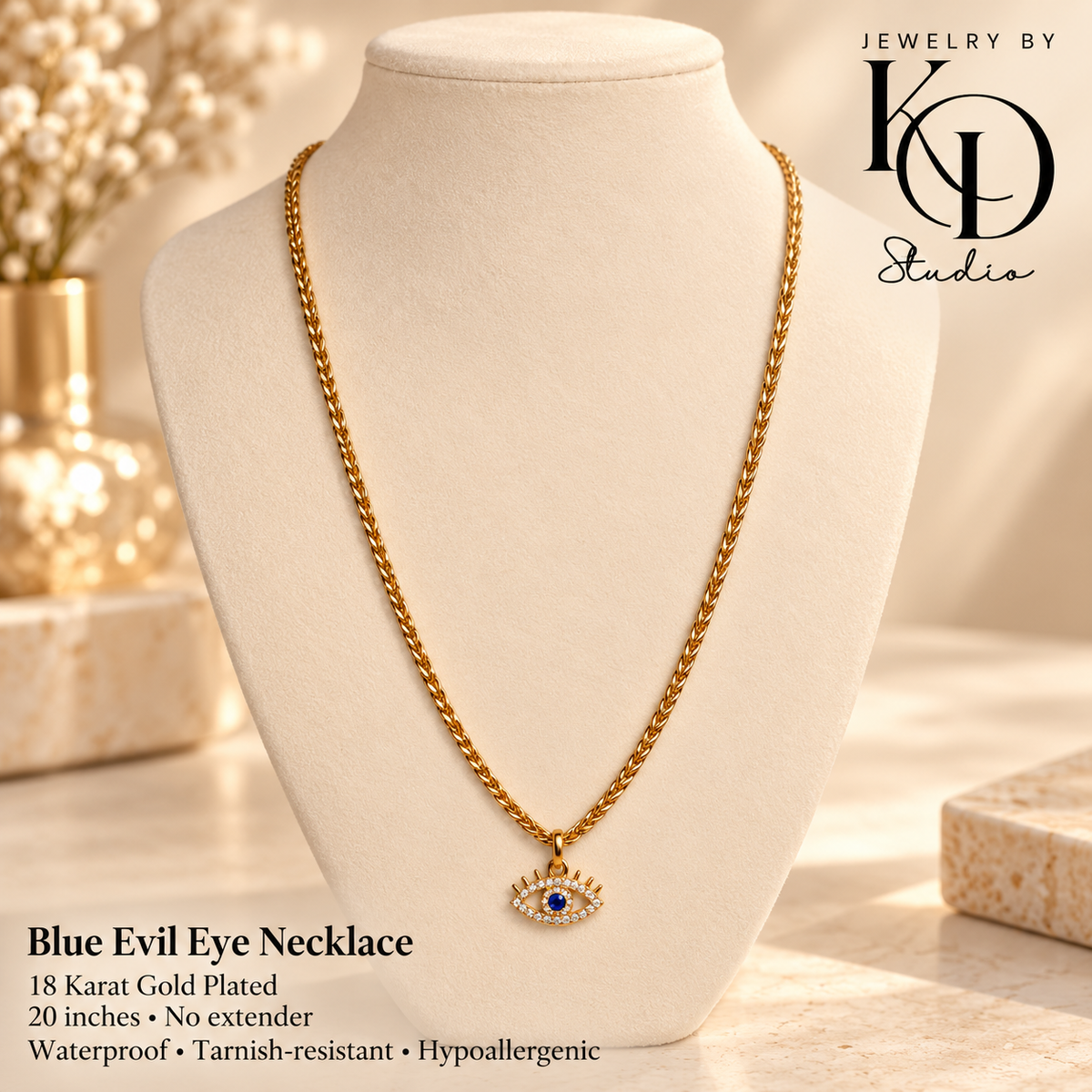 Blue Evil Eye Necklace | 18K Gold Plated