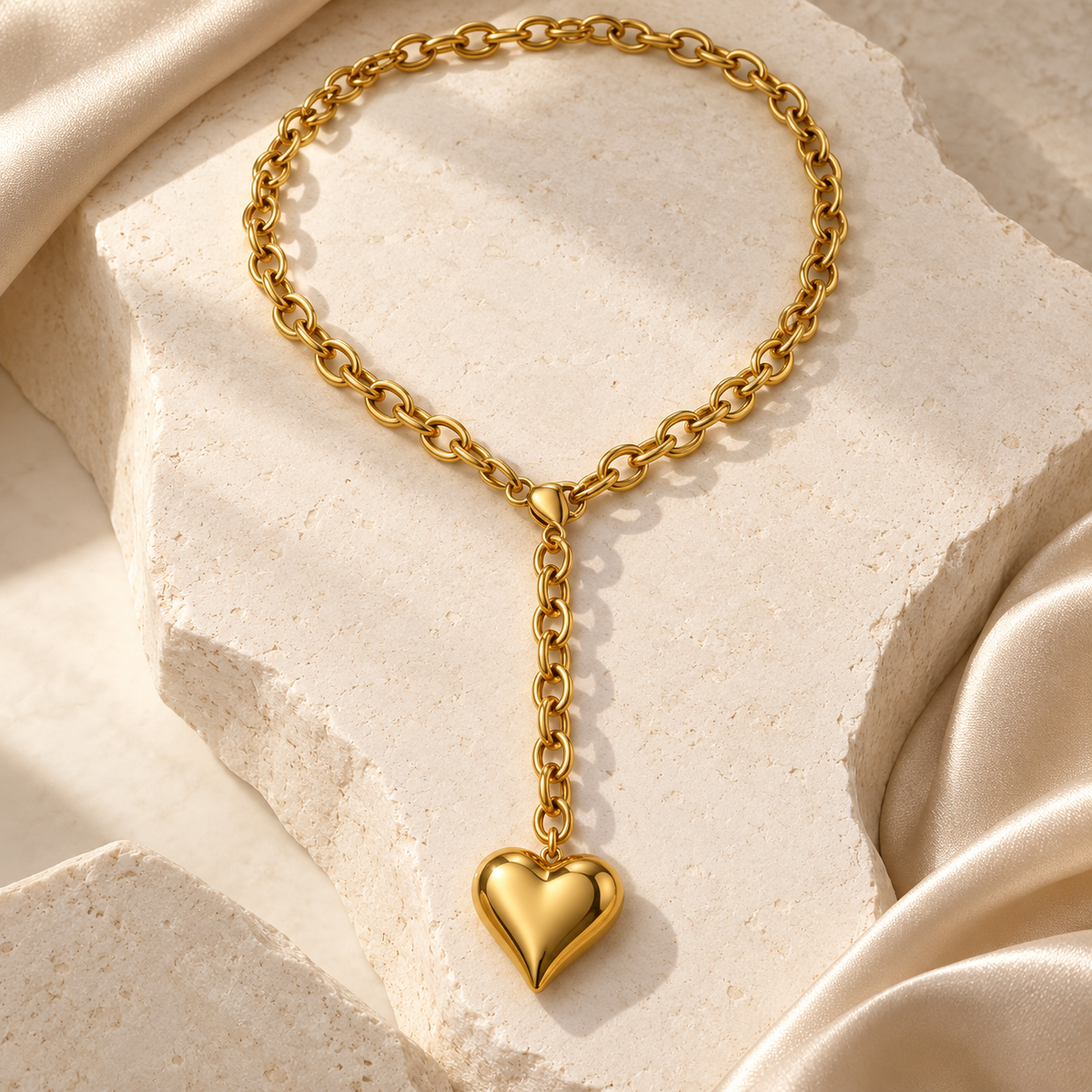 Classic Bold Heart Pendant Adjustable Necklace | 18K Gold Plated | PVD Coated
