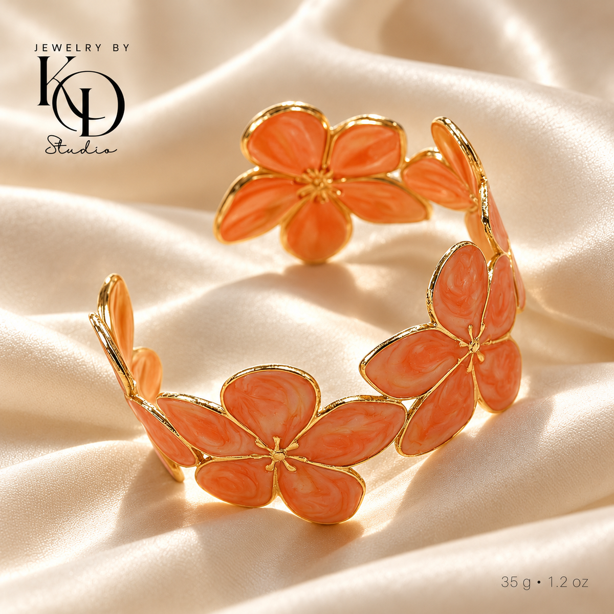 Rich Vibes Bloom Enamel Cuff Bracelet | 18K Gold Plated
