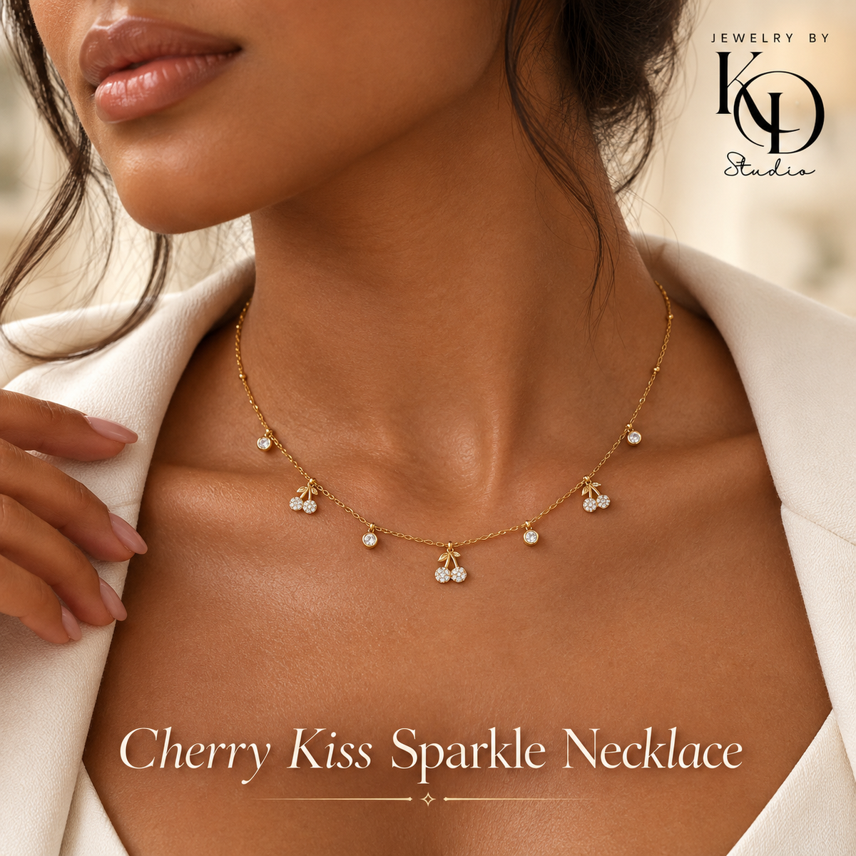 Cherry Kiss Sparkle Necklace | 18K Gold Plated | PVD Coated