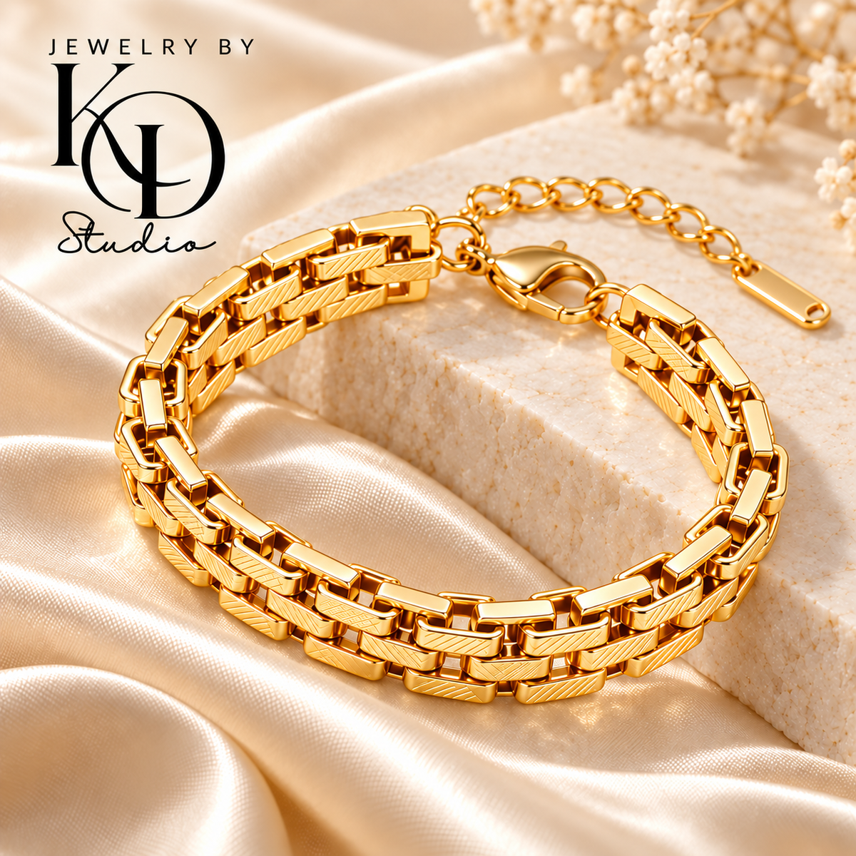Luxe Etched Chunky Link Bracelet | 18K Gold Plated