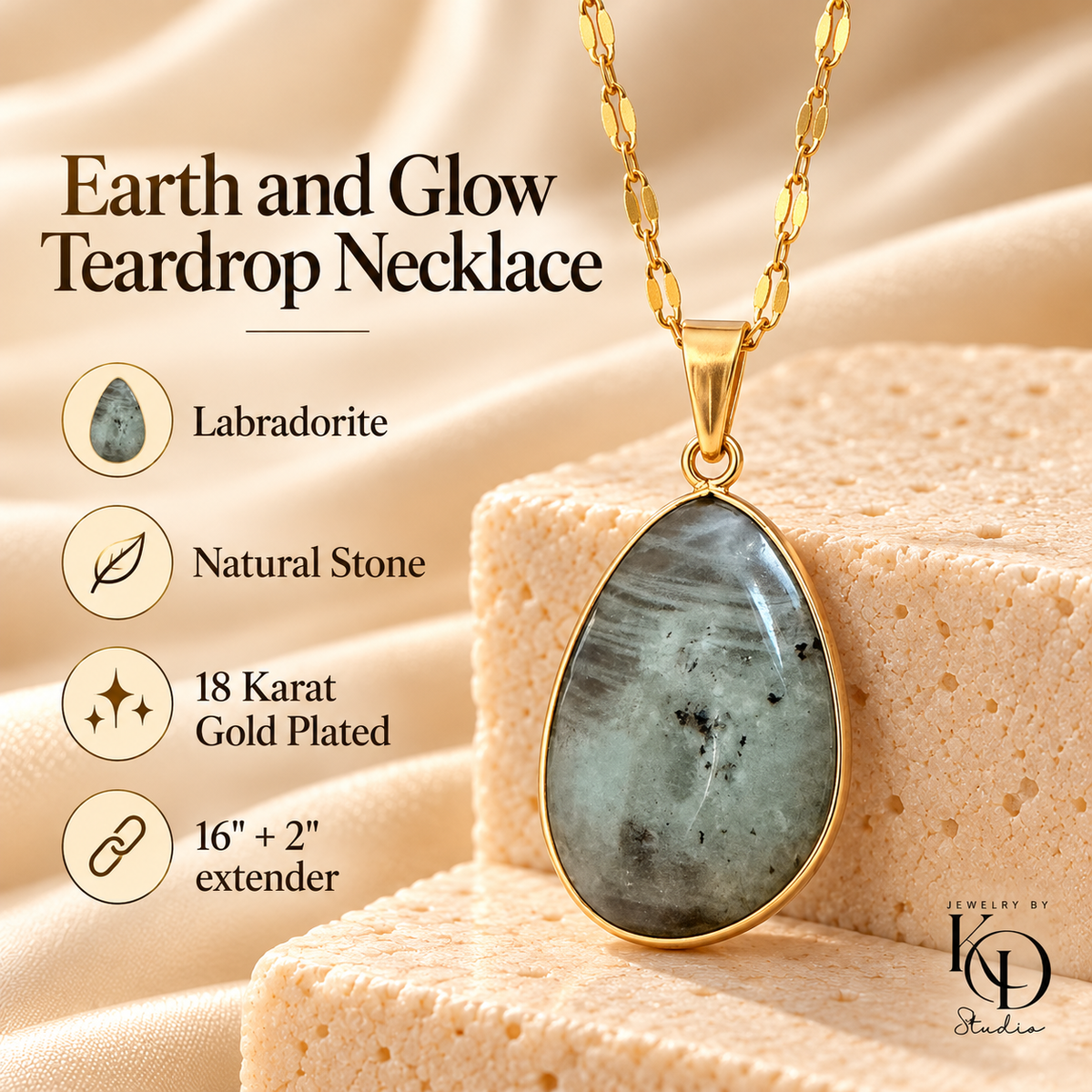 Earth and Glow Teardrop Necklace | 18K Gold Plated