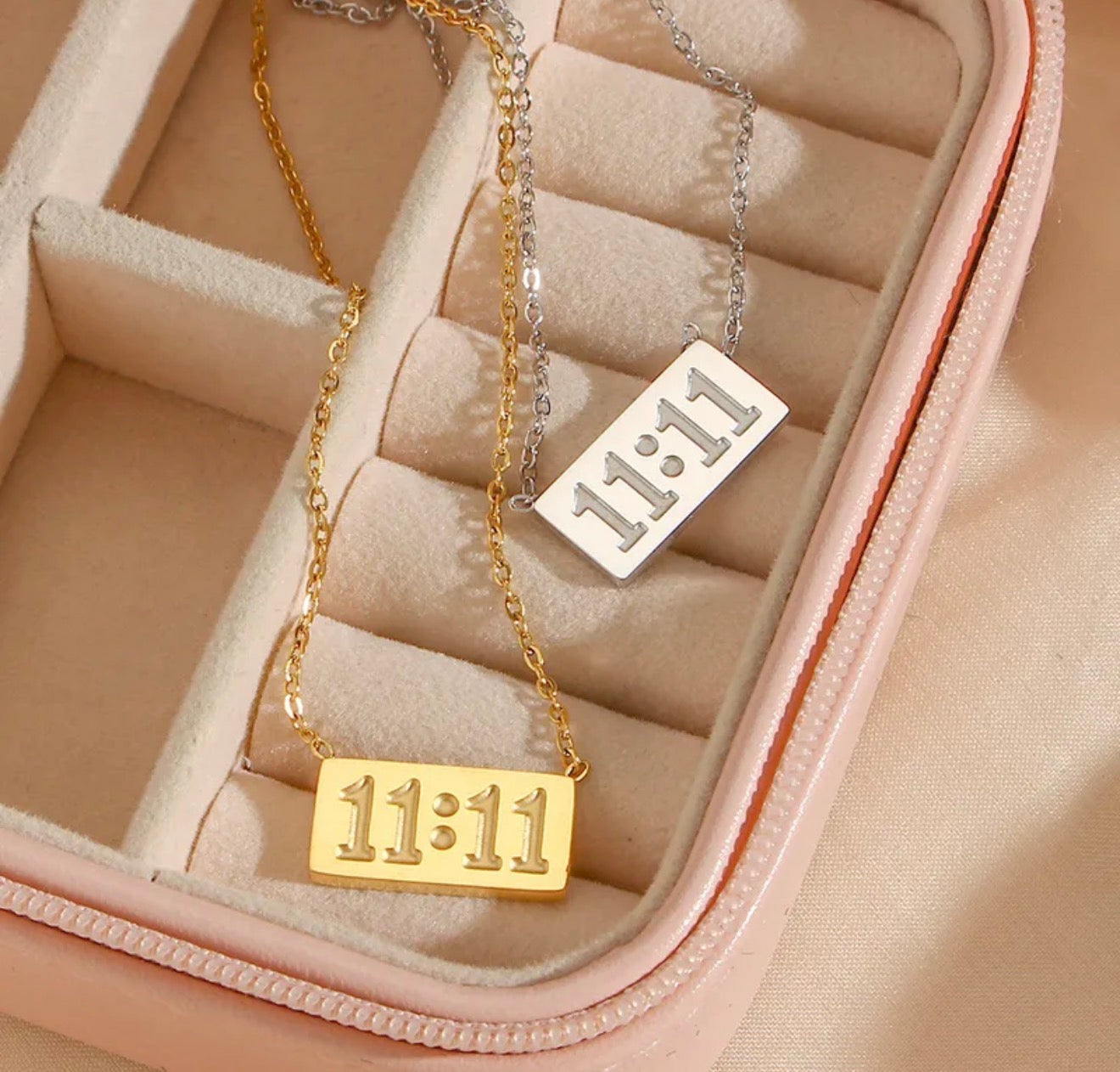 11:11 Square Pendant Necklace - 18 KGP PVD