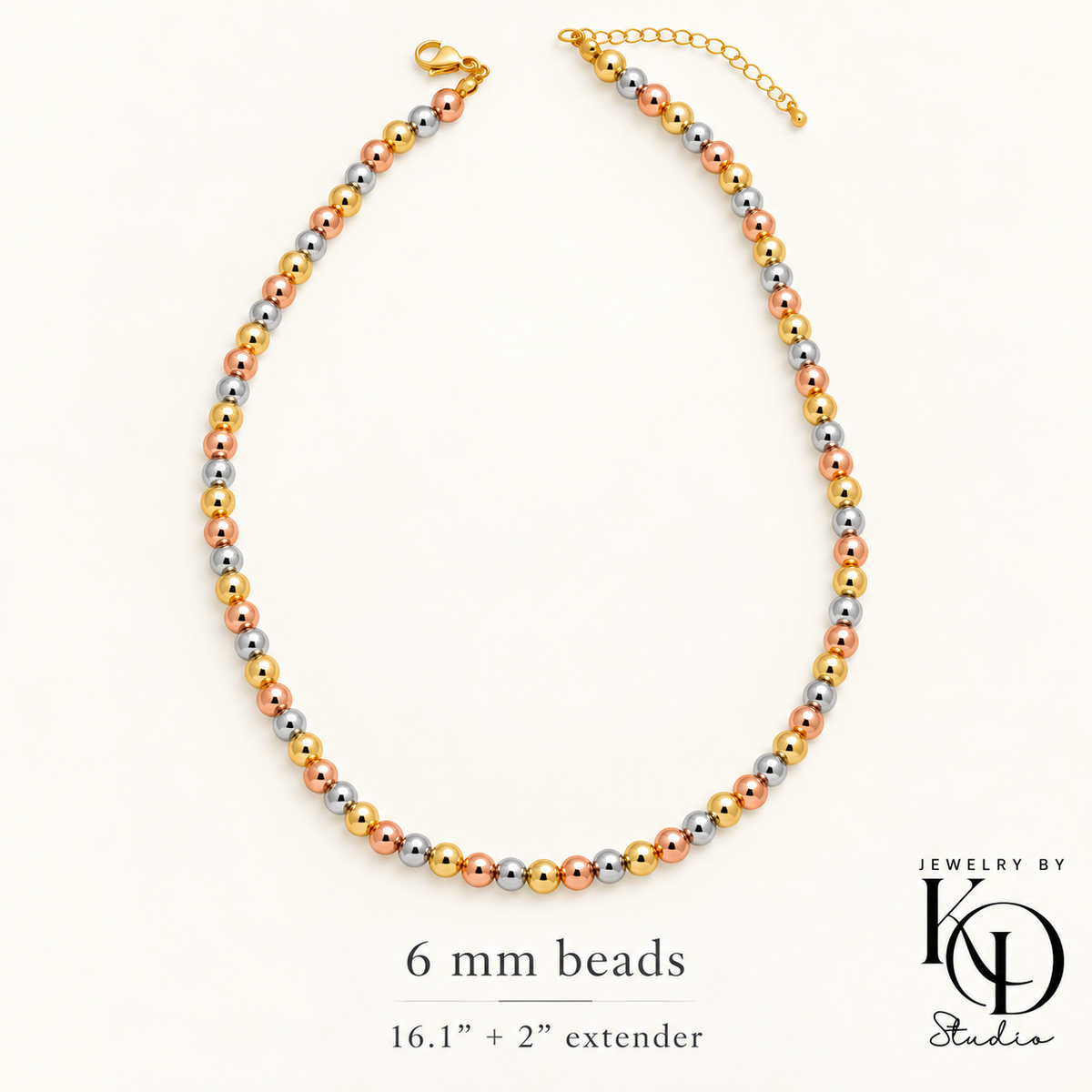 Golden Harmony Tri-Color Beaded Necklace | 18K Gold Plated