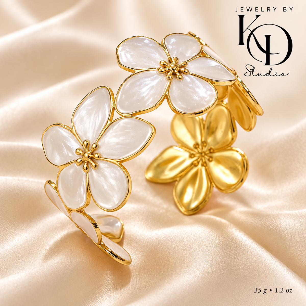 Rich Vibes Bloom Enamel Cuff Bracelet | 18K Gold Plated
