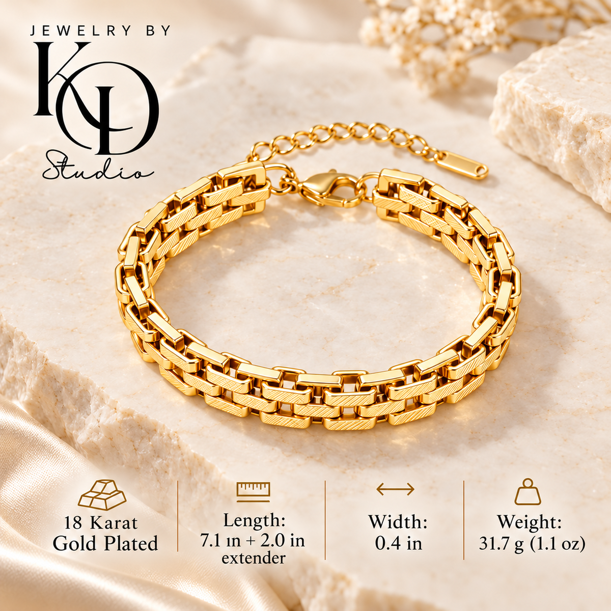 Luxe Etched Chunky Link Bracelet | 18K Gold Plated