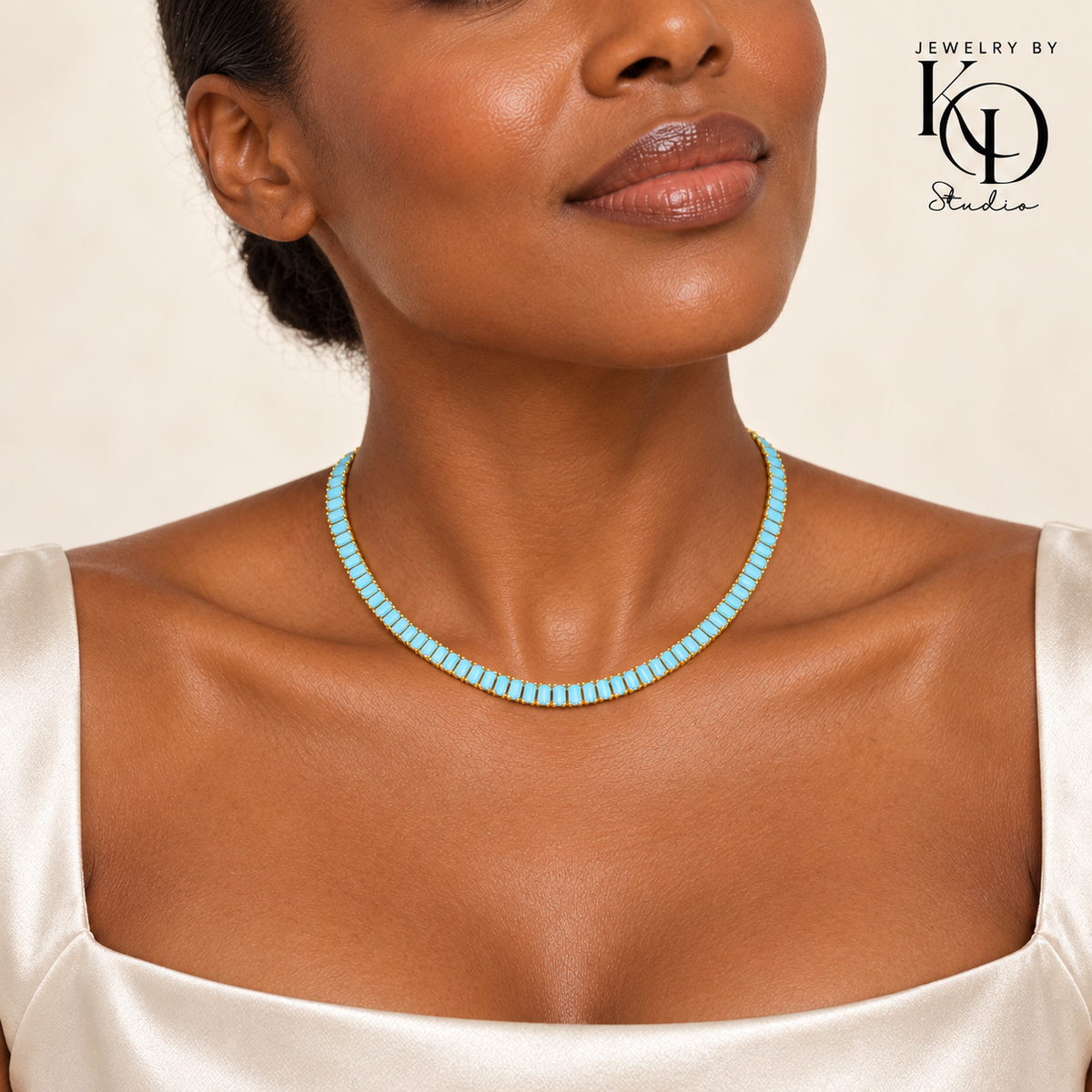 Blue Majesty Baguette Tennis Necklace | 24K Gold Filled