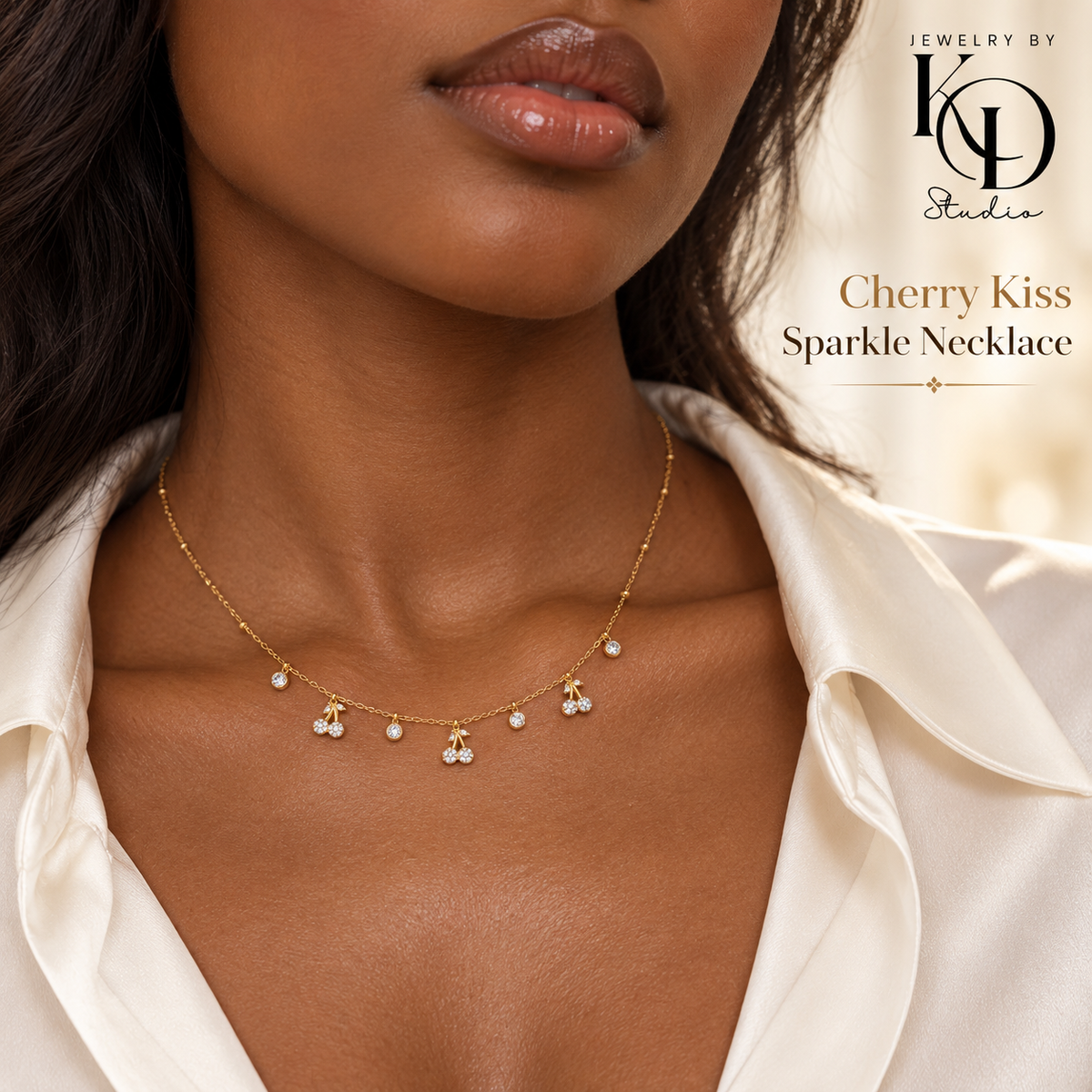 Cherry Kiss Sparkle Necklace | 18K Gold Plated | PVD Coated
