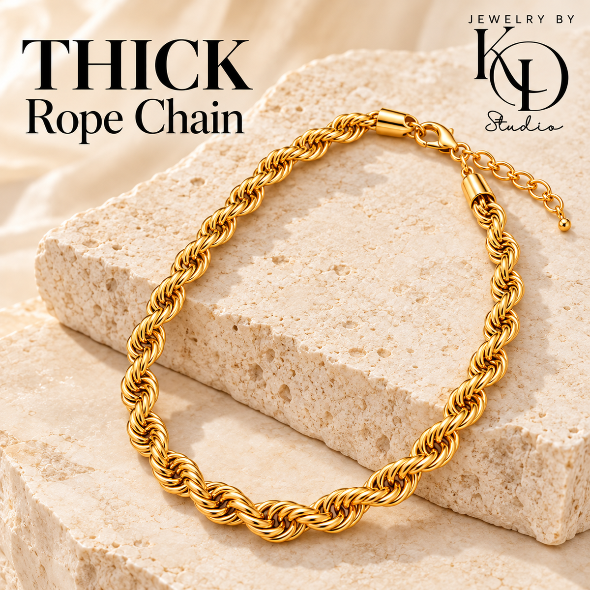THICK Rope Chain | 18K Gold Plated | PVD Coated