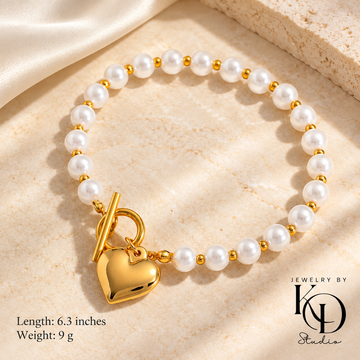 Golden Heart & Pearl Convertible Choker/Wrap Bracelet & Matching Bracelet | 18K Gold Plated | PVD Coated