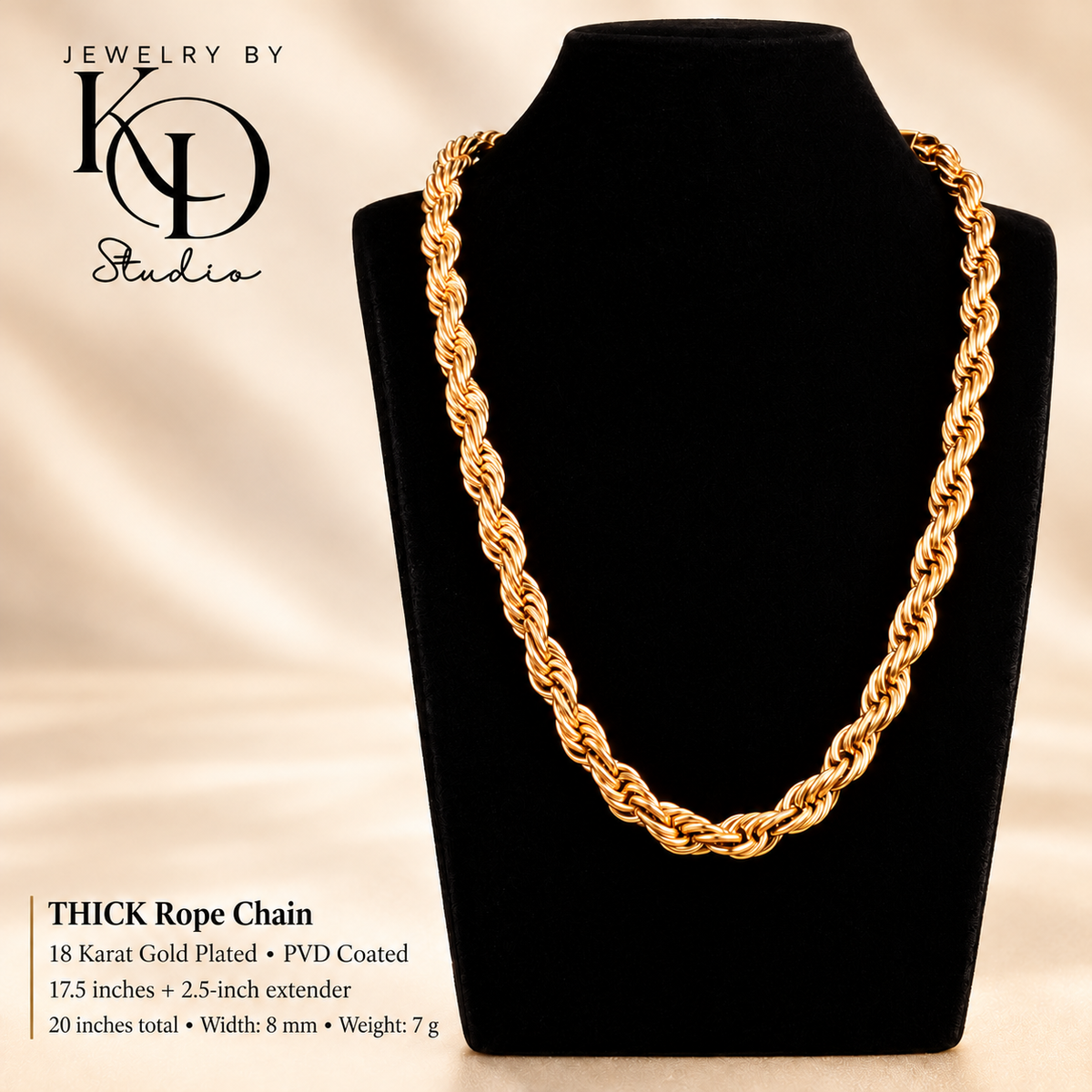 THICK Rope Chain | 18K Gold Plated | PVD Coated