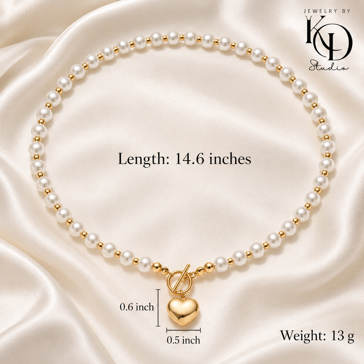 Golden Heart & Pearl Convertible Choker/Wrap Bracelet & Matching Bracelet | 18K Gold Plated | PVD Coated