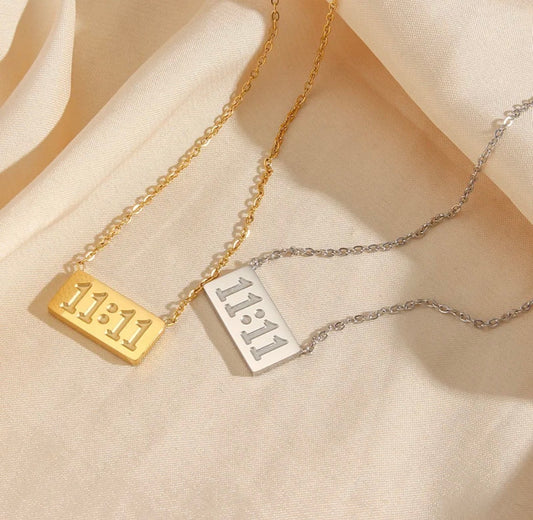 11:11 Square Pendant Necklace - 18 KGP PVD