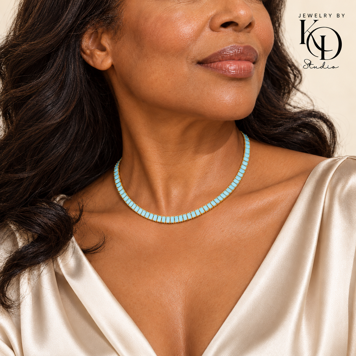 Blue Majesty Baguette Tennis Necklace | 24K Gold Filled