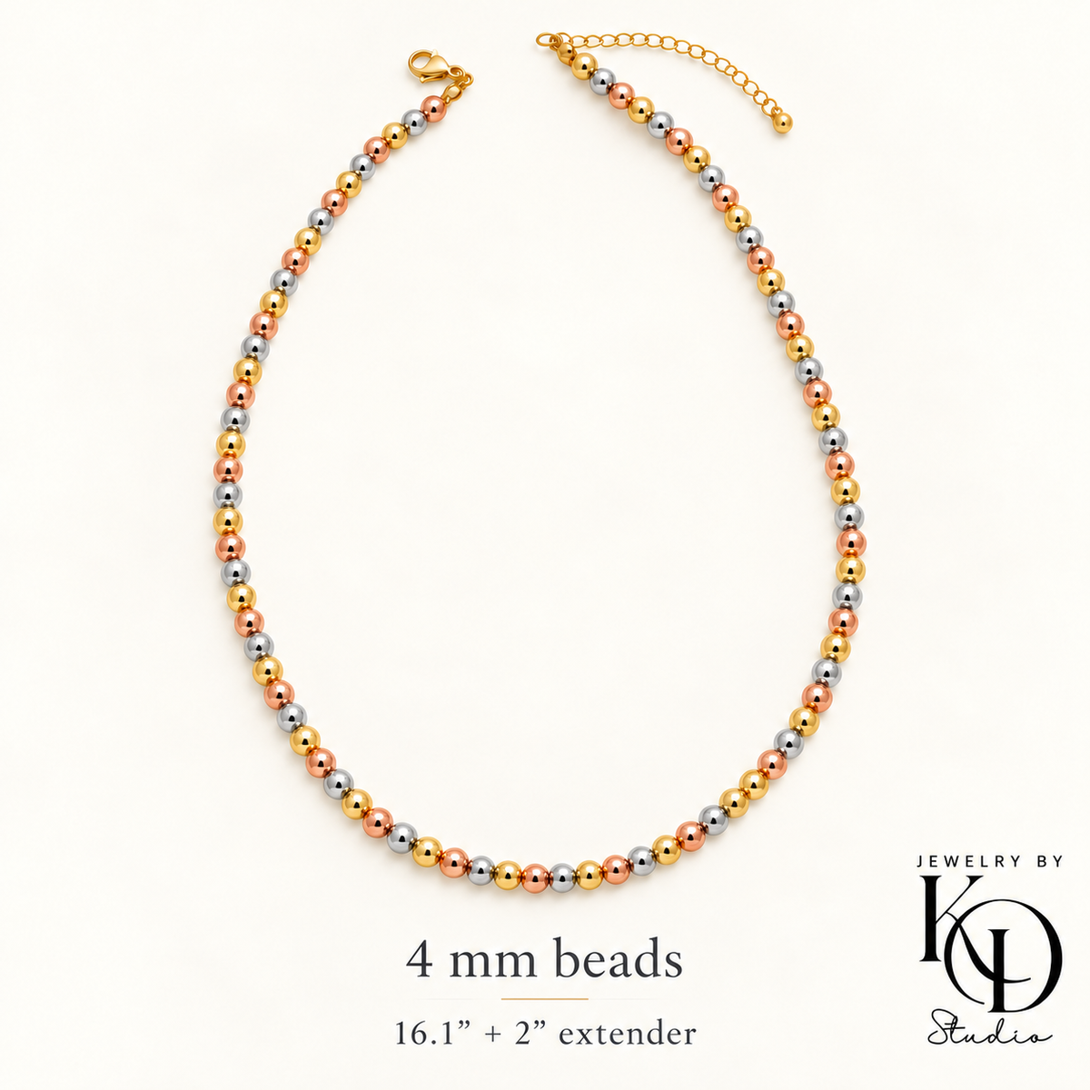 Golden Harmony Tri-Color Beaded Necklace | 18K Gold Plated