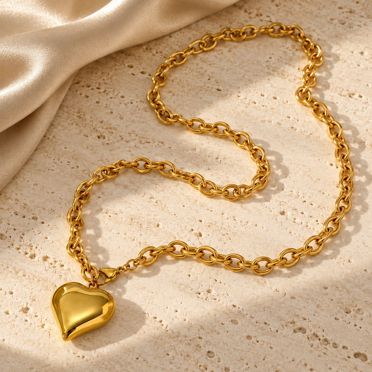 Classic Bold Heart Pendant Adjustable Necklace | 18K Gold Plated | PVD Coated