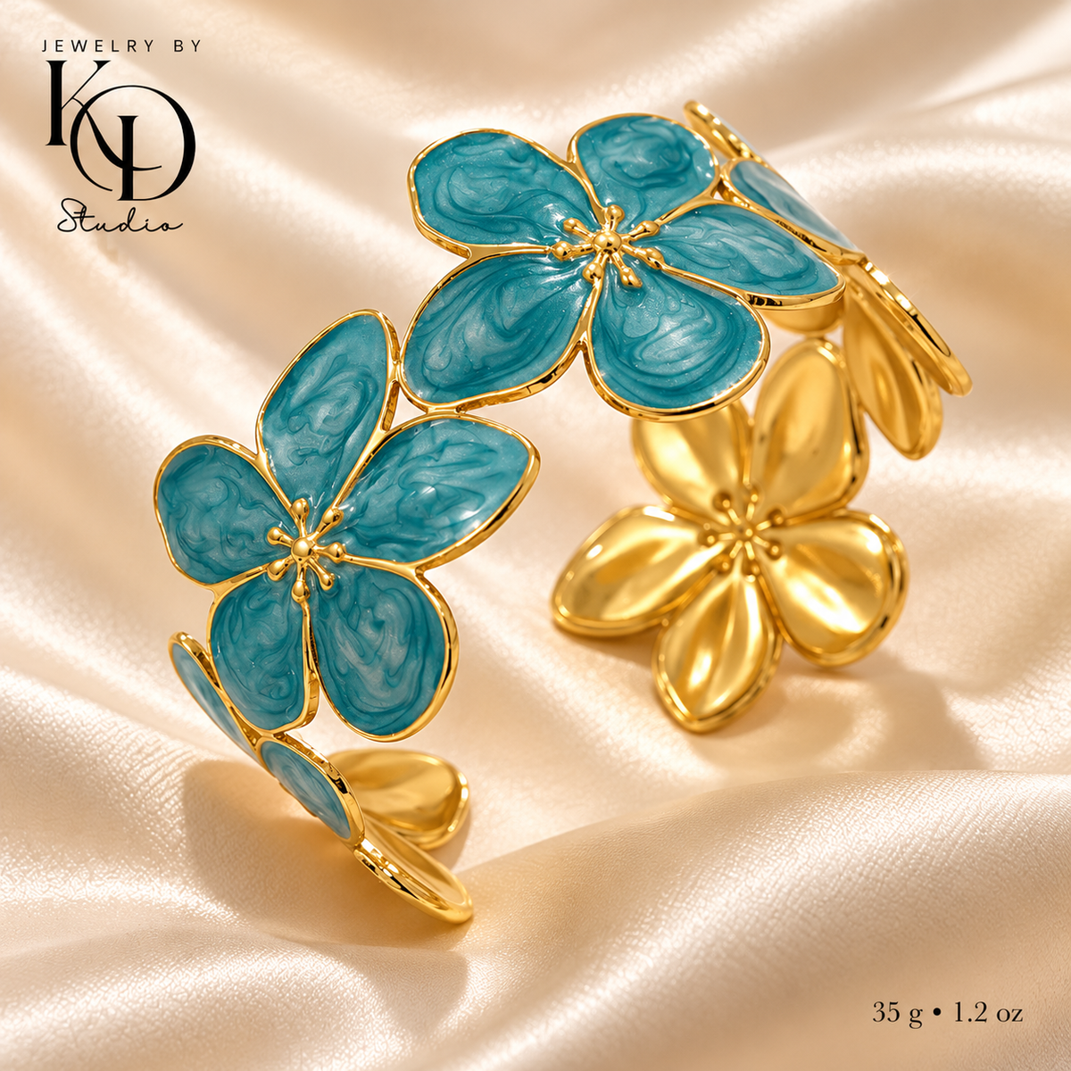 Rich Vibes Bloom Enamel Cuff Bracelet | 18K Gold Plated