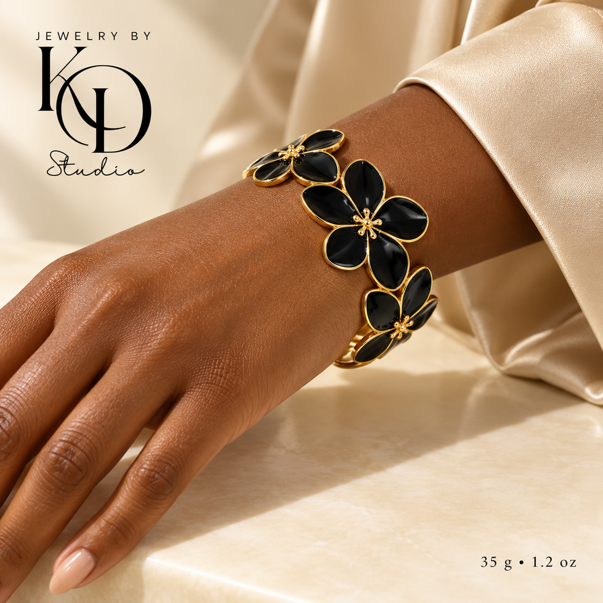 Rich Vibes Bloom Enamel Cuff Bracelet | 18K Gold Plated
