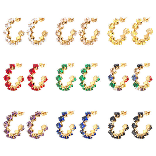 Rich Auntie CZ Colors C-Hoop Earrings - 18 KGP PVD Coated