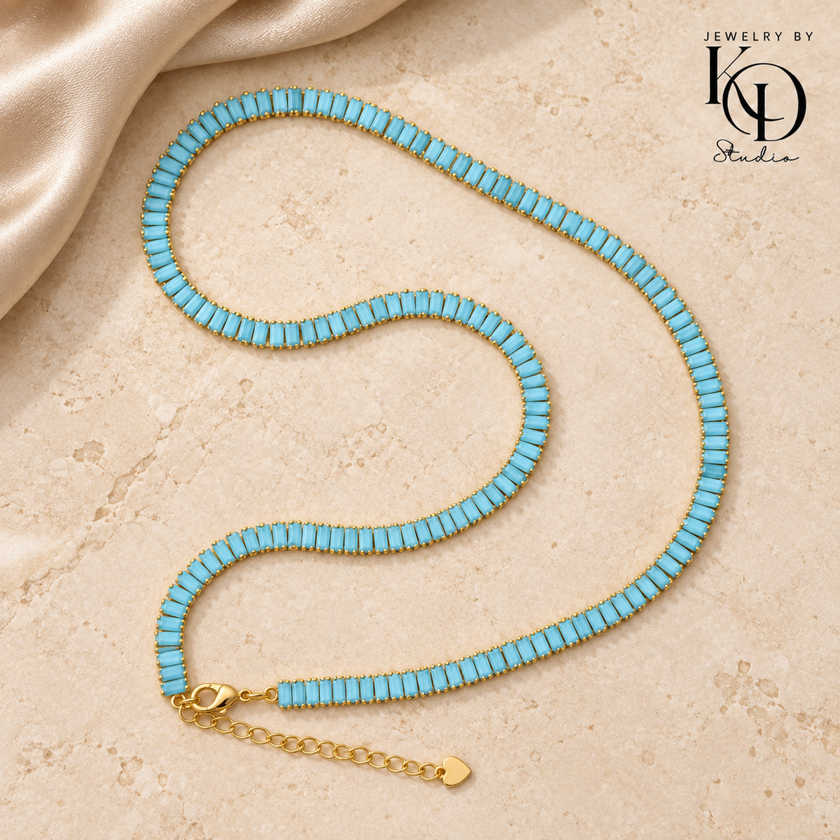 Blue Majesty Baguette Tennis Necklace | 24K Gold Filled