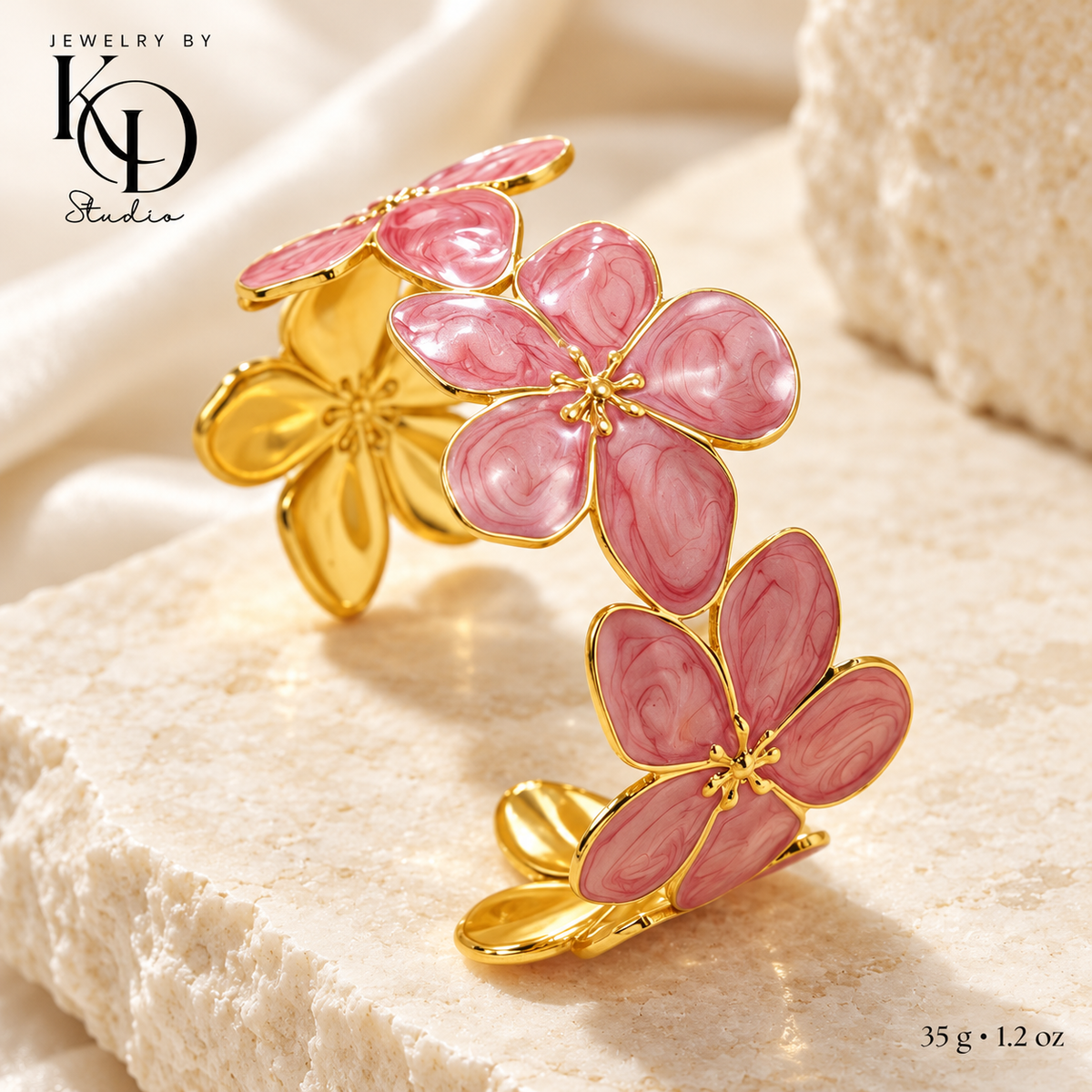 Rich Vibes Bloom Enamel Cuff Bracelet | 18K Gold Plated