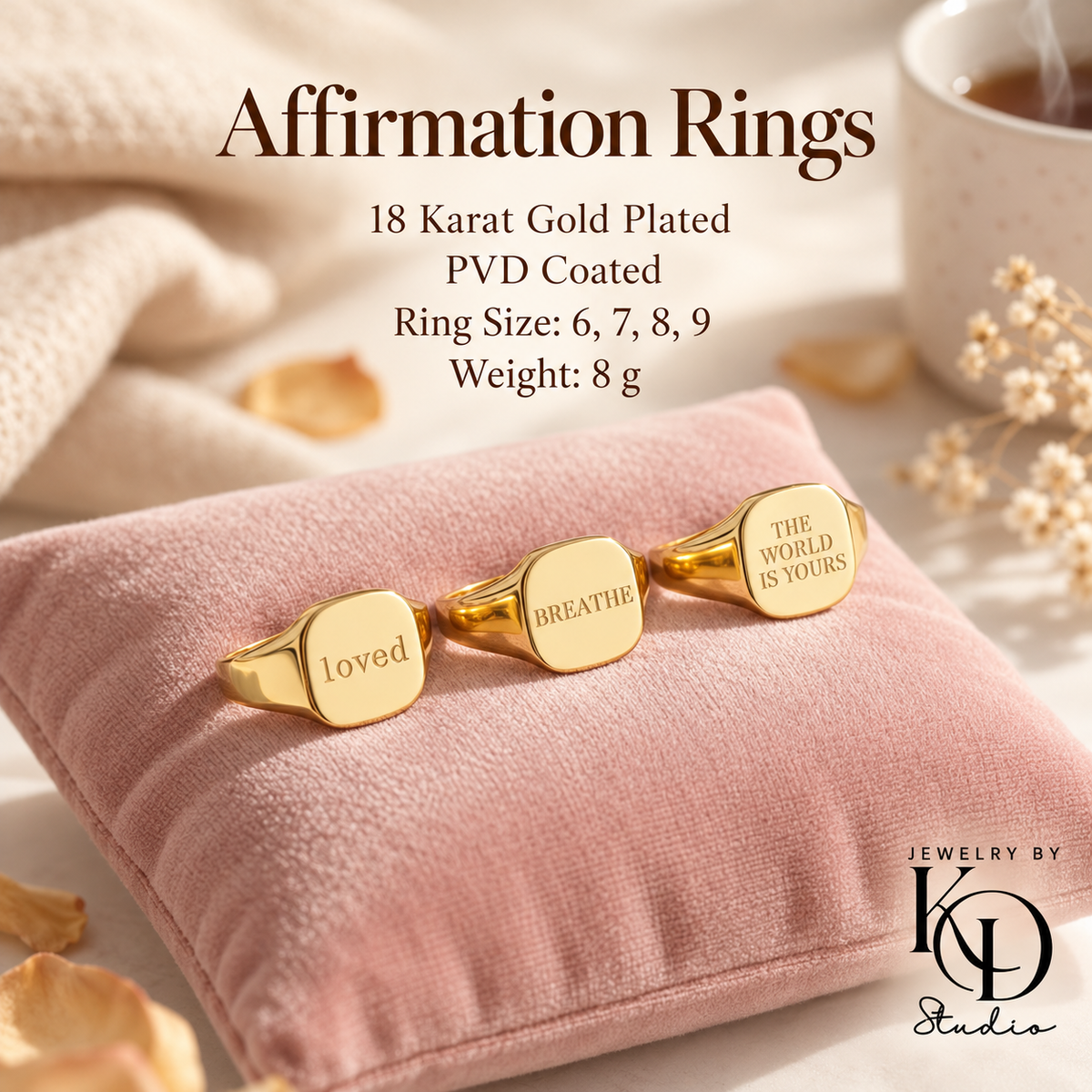 Minimalist Affirmations Rings | 18K Gold Plated