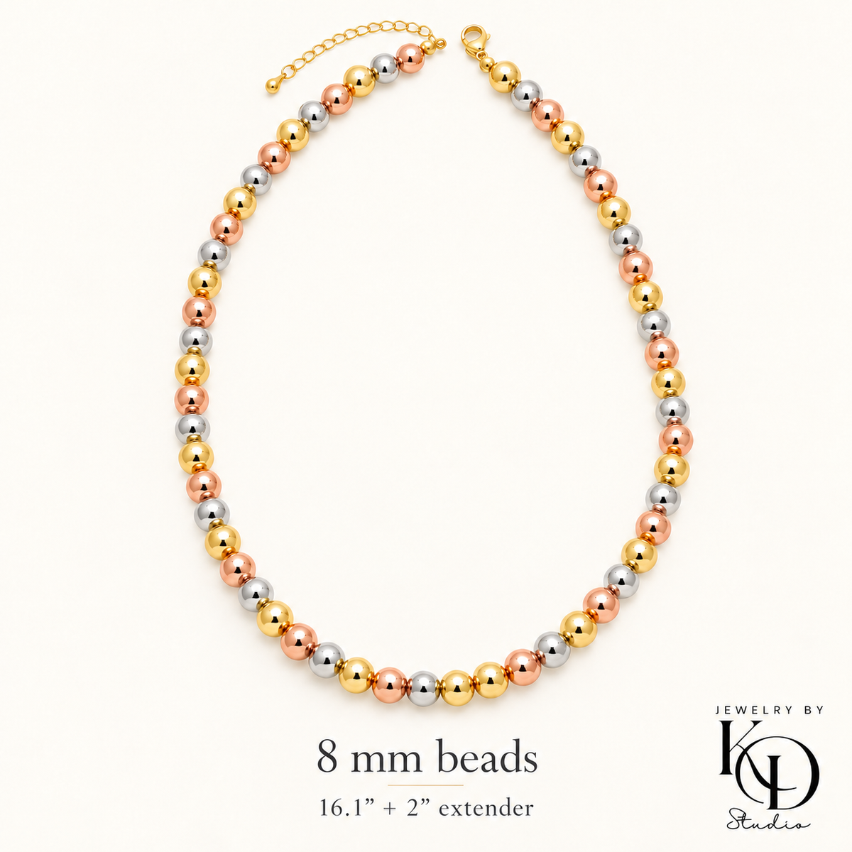 Golden Harmony Tri-Color Beaded Necklace | 18K Gold Plated
