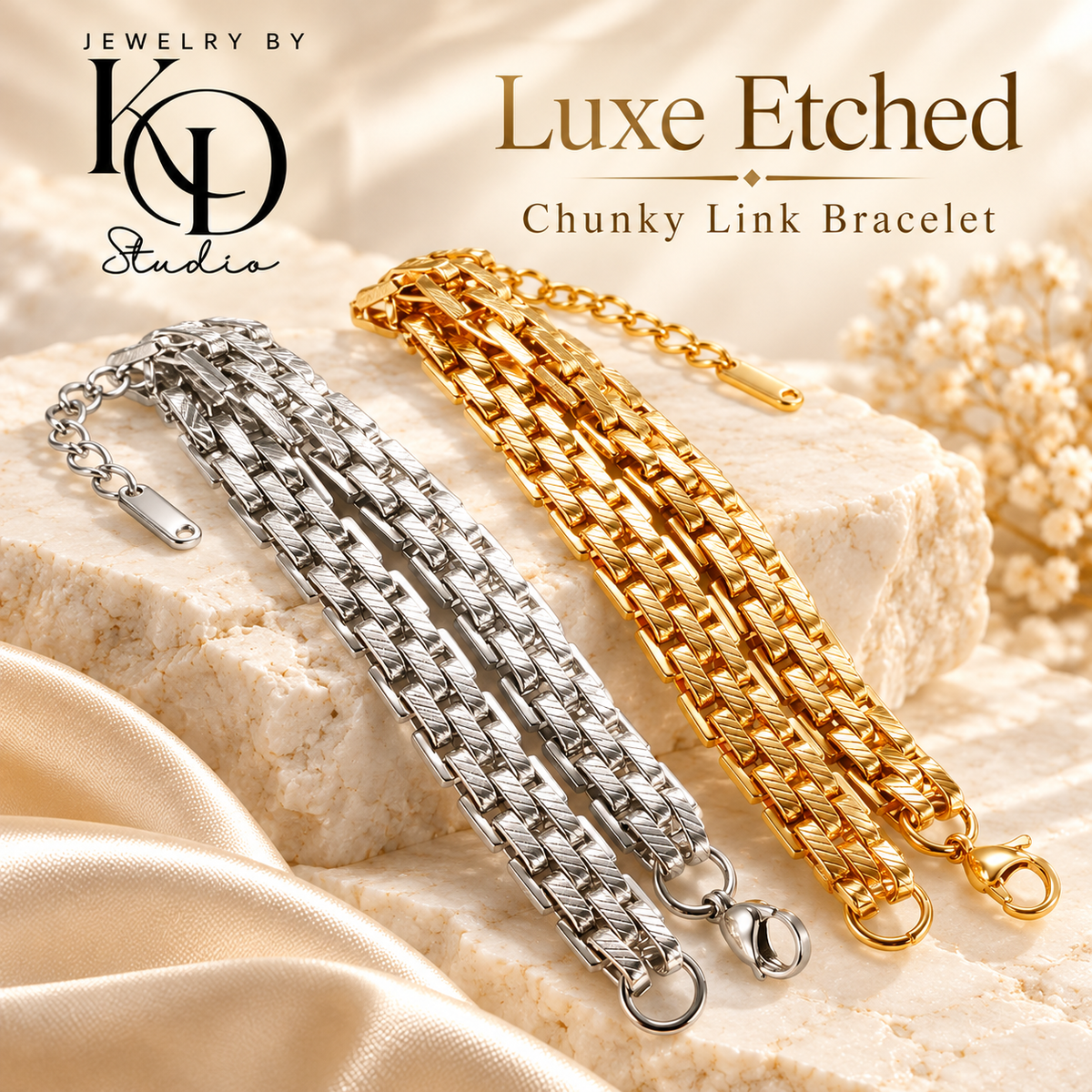 Luxe Etched Chunky Link Bracelet | 18K Gold Plated