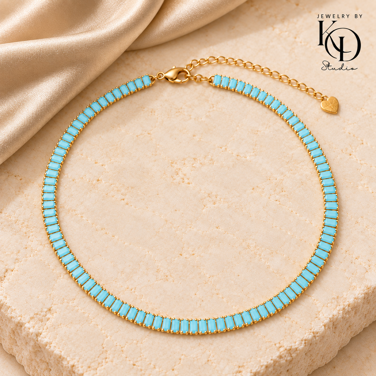 Blue Majesty Baguette Tennis Necklace | 24K Gold Filled