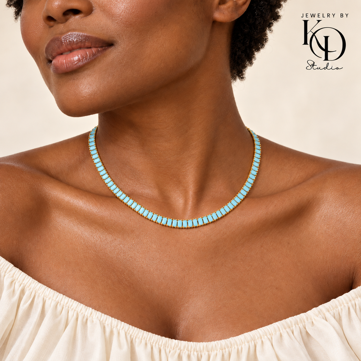 Blue Majesty Baguette Tennis Necklace | 24K Gold Filled