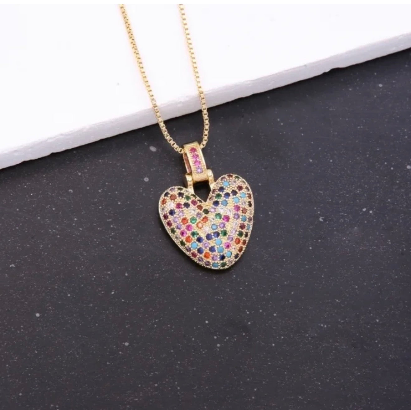 Puffy Rainbow CZ Initial Necklace