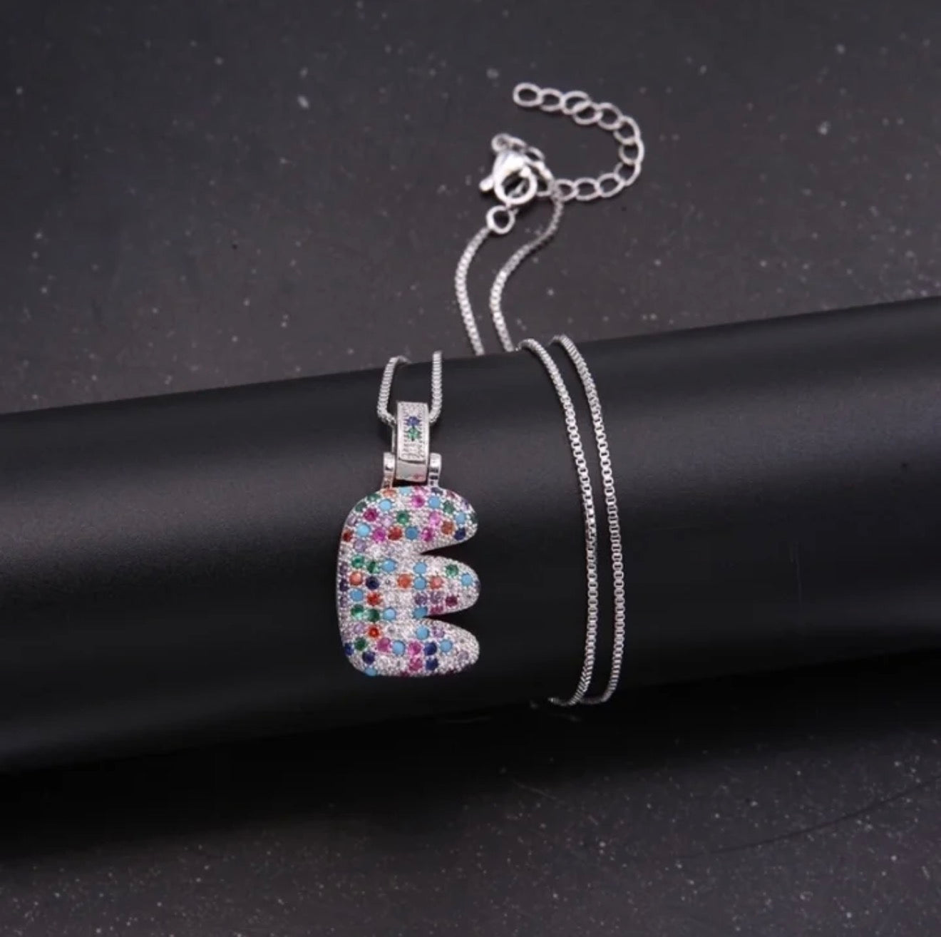 Puffy Rainbow CZ Initial Necklace