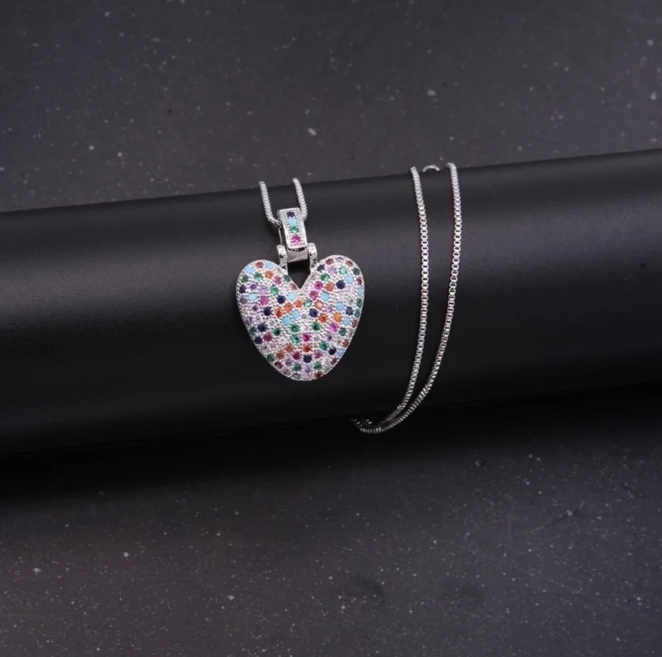 Puffy Rainbow CZ Initial Necklace