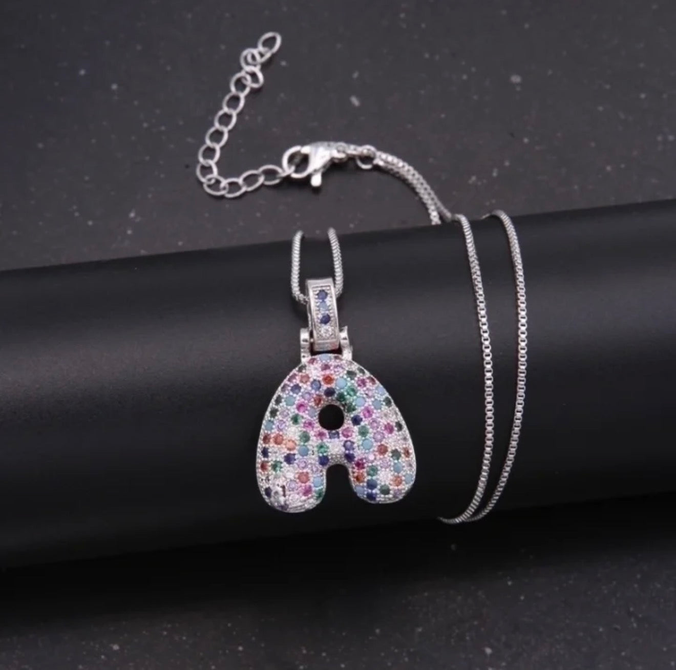 Puffy Rainbow CZ Initial Necklace
