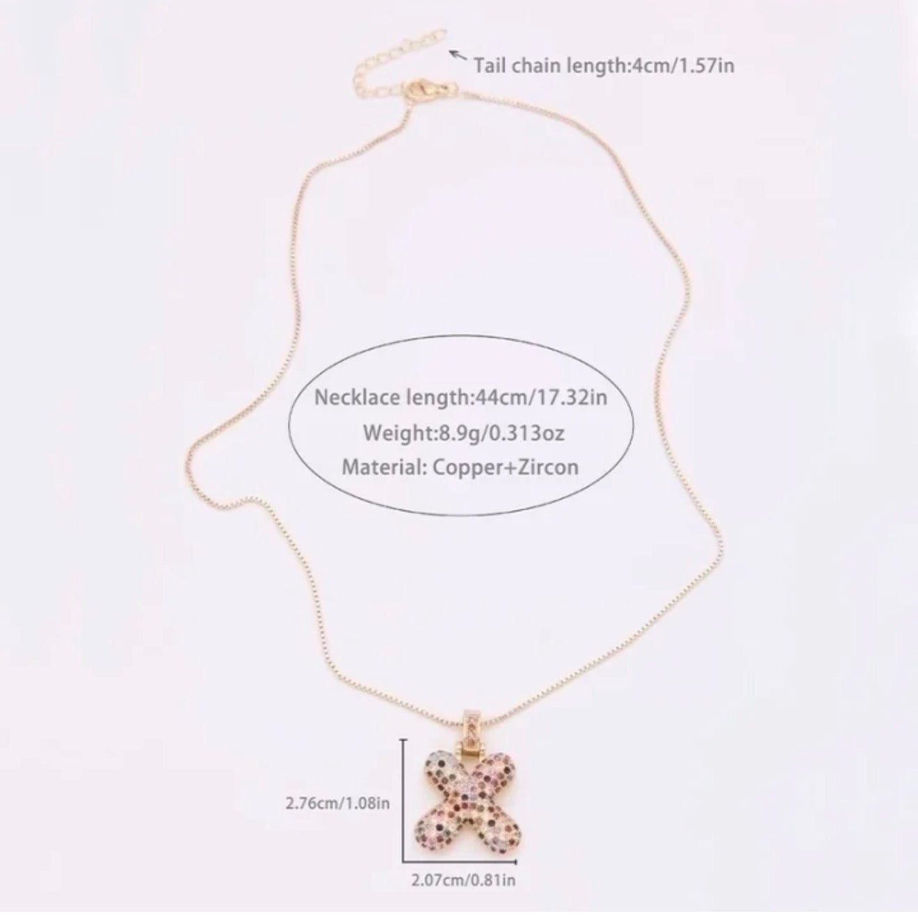 Puffy Rainbow CZ Initial Necklace