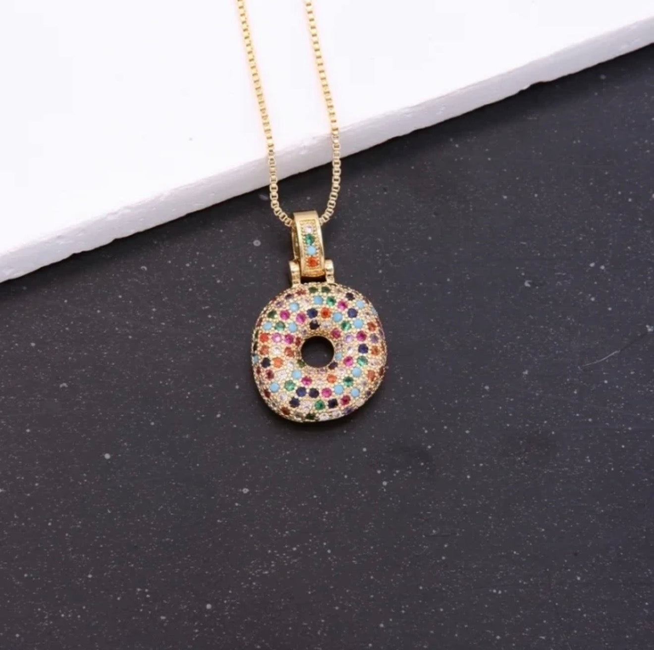 Puffy Rainbow CZ Initial Necklace