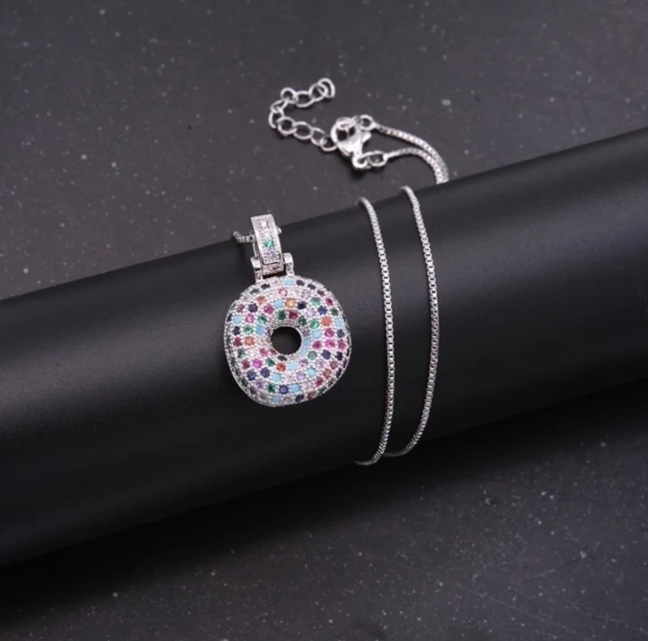 Puffy Rainbow CZ Initial Necklace