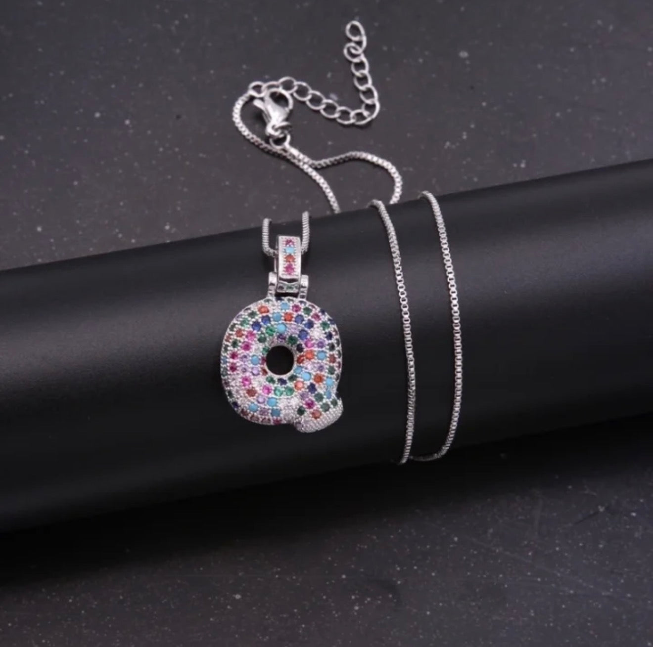 Puffy Rainbow CZ Initial Necklace