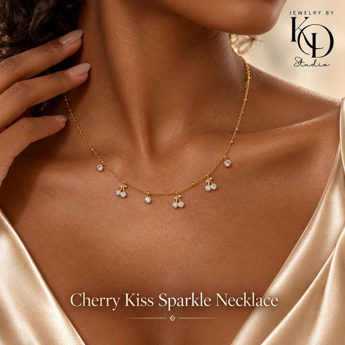 Cherry Kiss Sparkle Necklace | 18K Gold Plated | PVD Coated