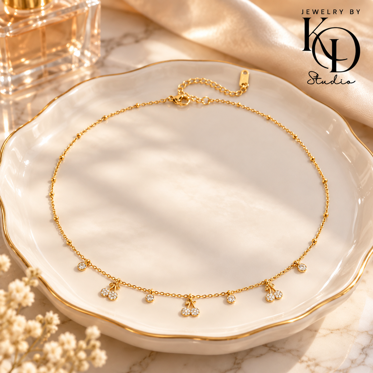 Cherry Kiss Sparkle Necklace | 18K Gold Plated | PVD Coated