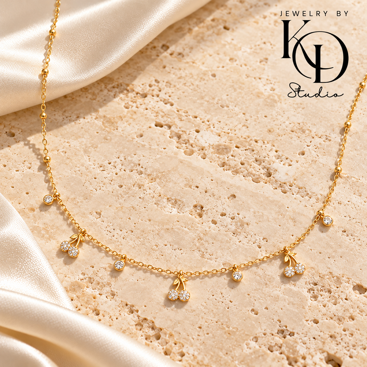 Cherry Kiss Sparkle Necklace | 18K Gold Plated | PVD Coated