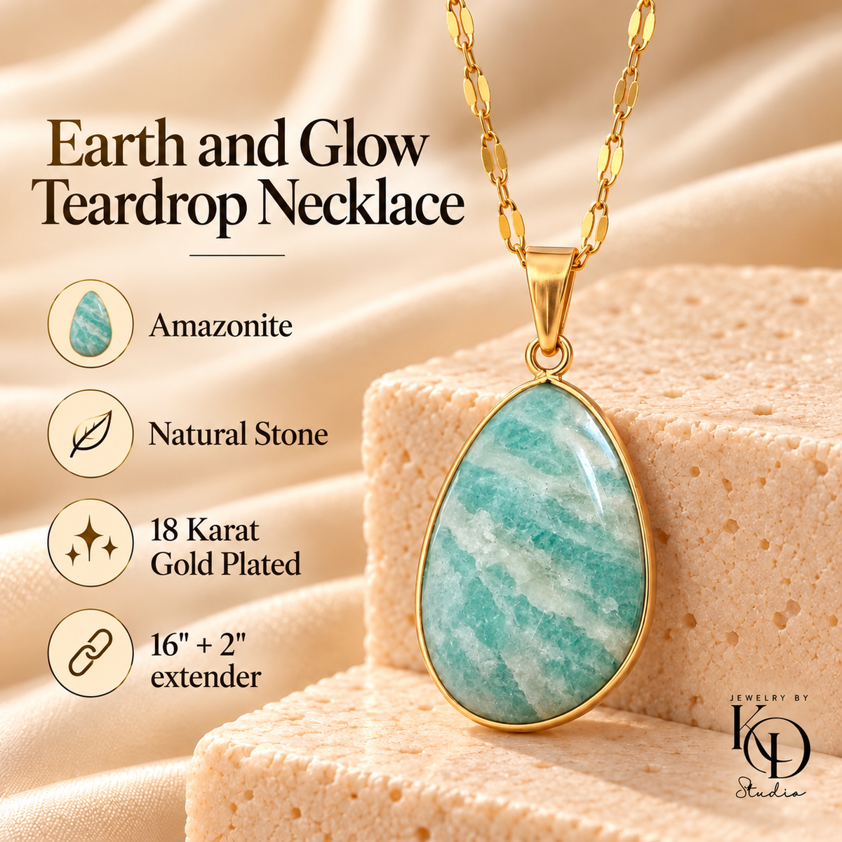 Earth and Glow Teardrop Necklace | 18K Gold Plated