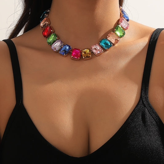 Fashion Rainbow Crystal Choker Necklace
