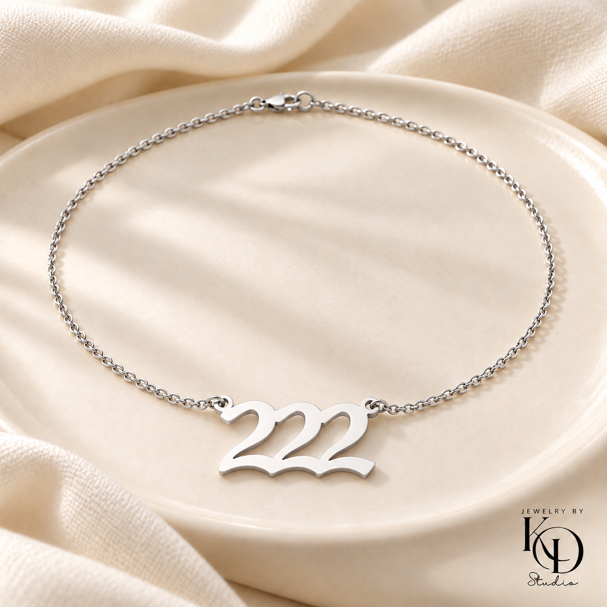 Divine Script Angel Number Necklace — 222 silver — Jewelry by KD Studio