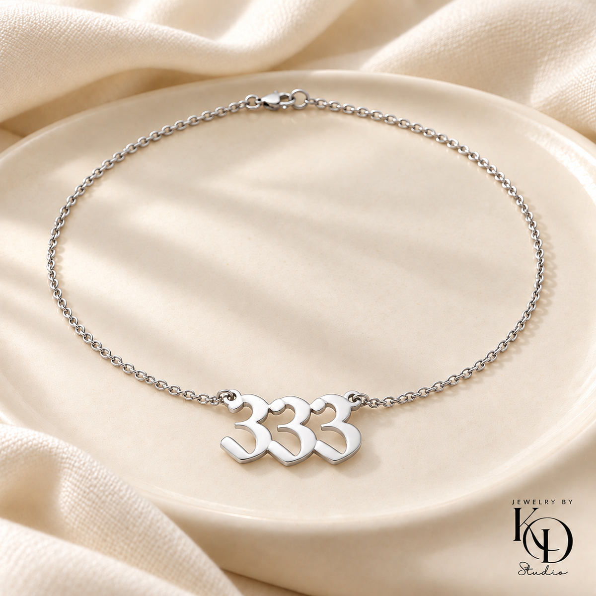 Divine Script Angel Number Necklace — 333 silver — Jewelry by KD Studio