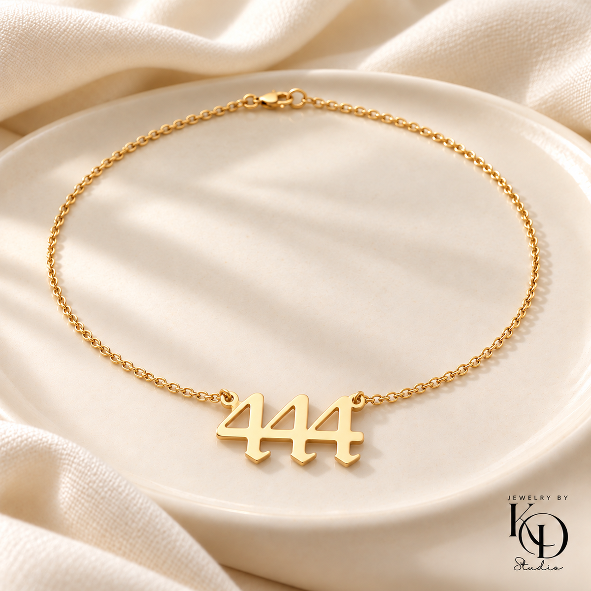 Divine Script Angel Number Necklace — 444 gold — Jewelry by KD Studio