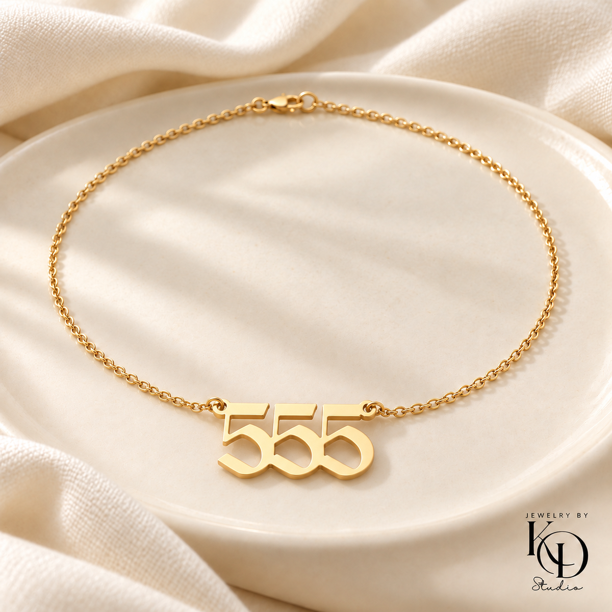 Divine Script Angel Number Necklace — 555 gold — Jewelry by KD Studio